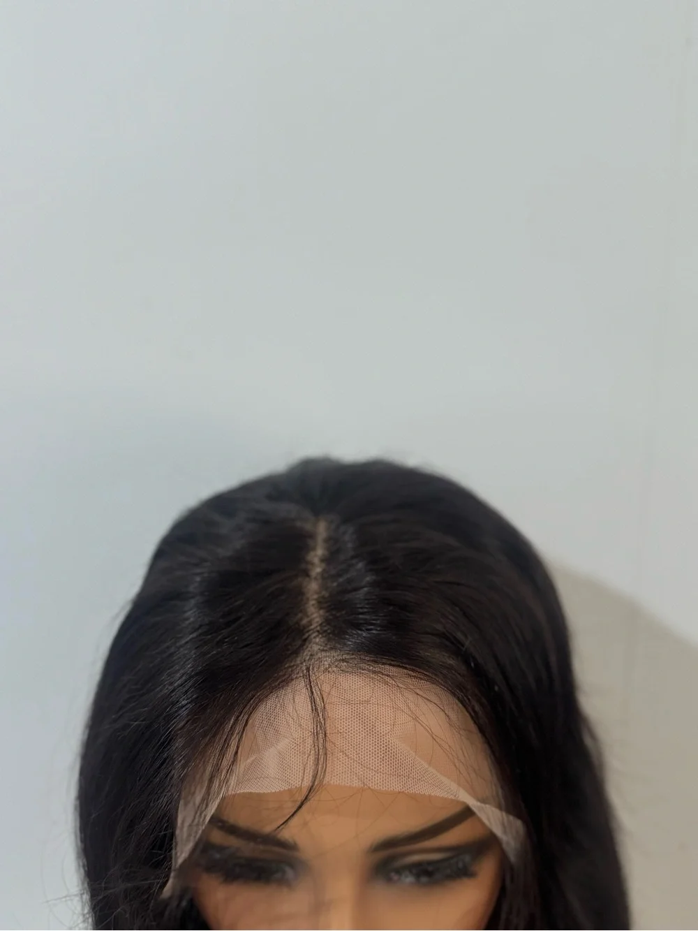 100% Human Hair Black Lace Front Wig Long Straight Center Part